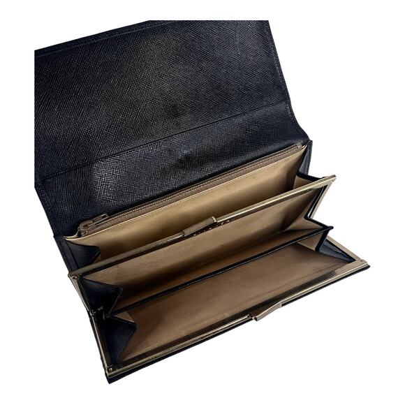 Givenchy Long Wallet Leather Bifold Clutch Mens Womens Black Gold Authentic Vtg - Picture 3 of 12